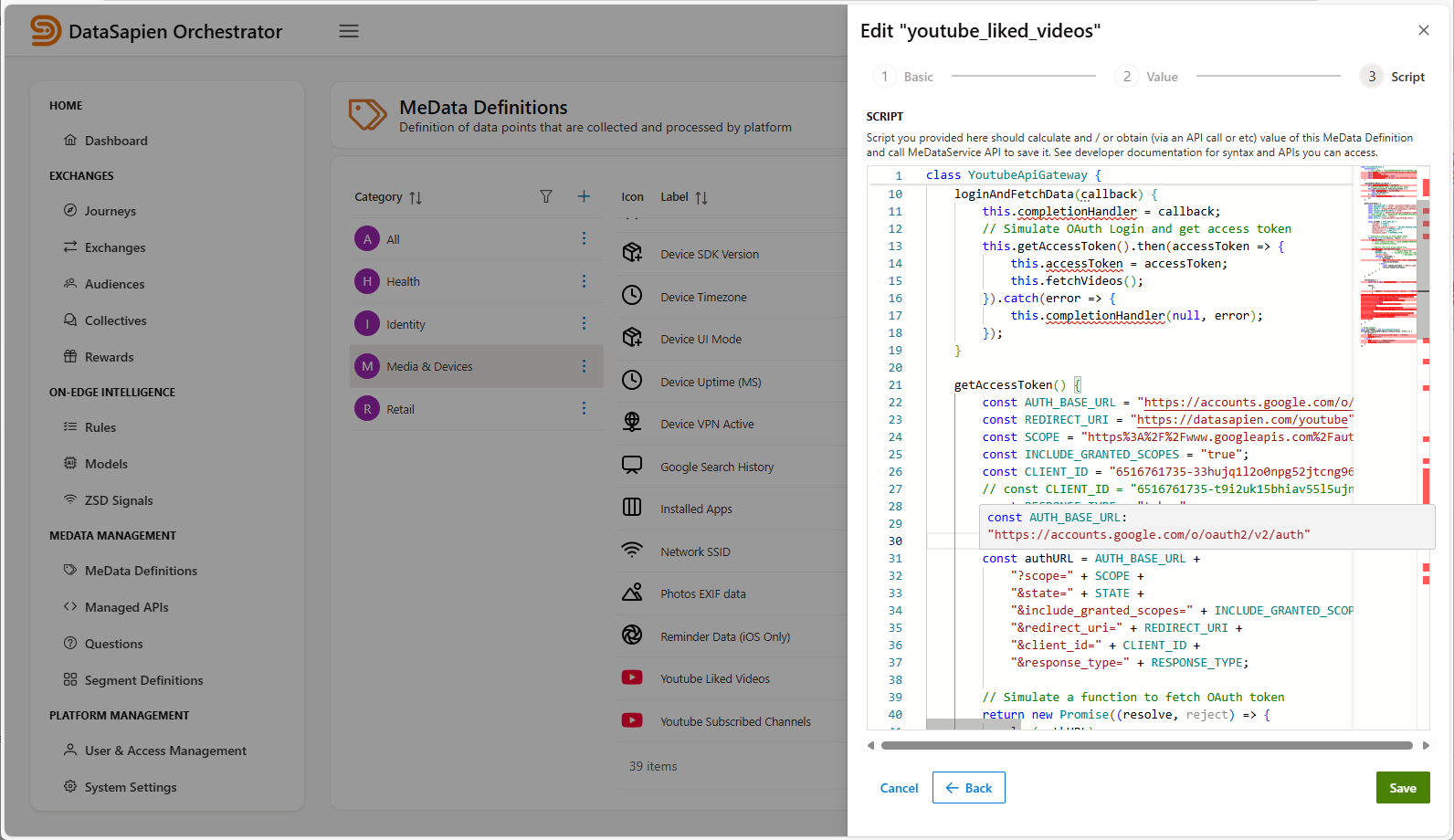A Script sourced MeData Definitions